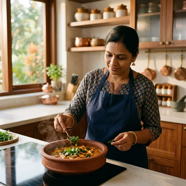 Radha's Kitchen founder preparing authentic South Indian recipes